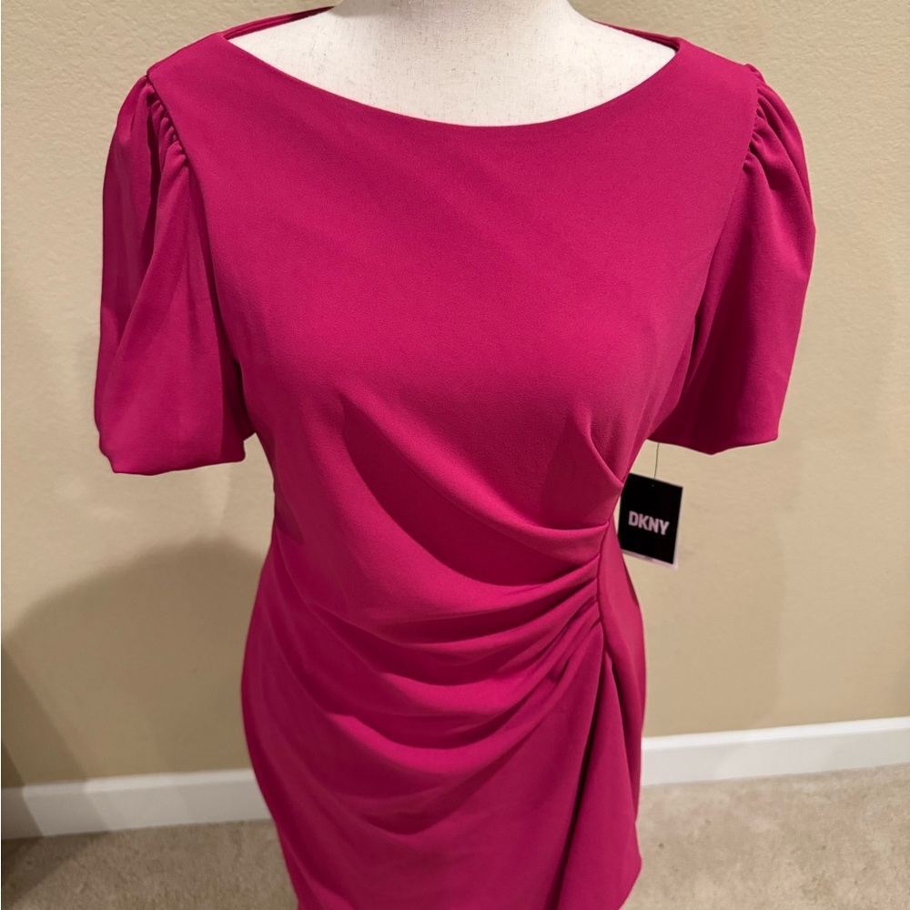 DKNY Fuchsia Midi Dress with Ruched Detail - Picture 2 of 6